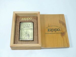 火花確認済み ZIPPO ジッポ オイルライター “OVER WORK” 柄 ゴールド系 1121