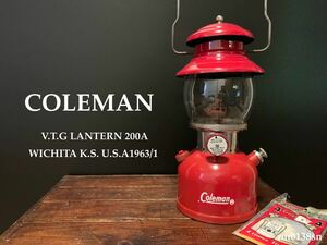 ビンテージ/コールマン/Coleman★ランタン/Lantern/200A/1963年1月【希少REDボーダー】【PYREXグローブ・背面SUNSHINE・おまけ:MANTLE 有】