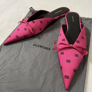 ☆未使用・試着のみ☆ BALENCIAGA BB柄　ナイフ　リボン　フラットパンプス　スリッパ　スリッポン　36サイズ