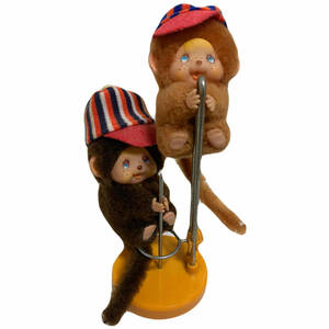 当時物 昭和レトロ モンチッチ 帽子 ２体セット メモクリップ セキグチ / ぬいぐるみ キャップ 人形 猿 サル