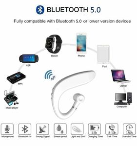 ワイヤレスイヤホン Bluetooth 5.0 イヤホン　 ブルートゥース イヤフォン イヤホンマイク 片耳　USB 充電 高音質　軽量 ホワイト 3