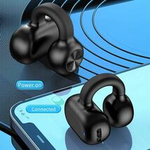 Bluetooth5.3　イヤホン　ワイヤレスイヤホン IPX5 空気伝導イヤホン　クリップ型　防水　スピーカー　マイク 片耳　USB 充電　黒　2_画像3