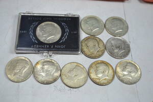 身辺整理・USA19６４年ケネデイハーフダラー銀９００銀貨10枚