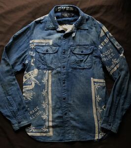 【傑作】極美品 RRL HUXLEY INDIGO WORK SHIRTS ダブルアールエル インディゴ バンダナ 総柄 ワーク シャツ ラルフローレン S