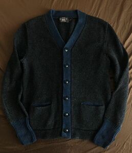 【名作】極美品 RRL BLACK&BLUE INDIGO CARDIGANダブルアールエル インディゴ ニット セーター カーディガン ラルフローレン M