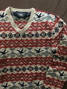 【希少】極美品 RRL FAIR ISLE VNECK SWEATER ダブルアールエル フェアアイル ニット セーター カーディガン ラルフローレン S