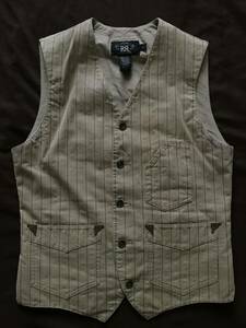 【傑作】極美品 RRL STRIPED WORKS VEST ストライプ ワーク フレンチ ヴィンテージ ベスト XS