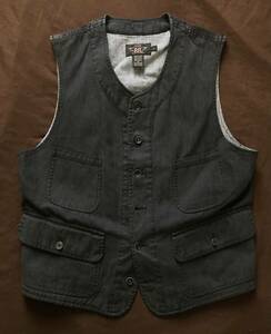 【傑作】RRL DARK INDIGO STRIPE VEST ダブルアールエル ストライプ インディゴ ブラウンズビーチ ビーチクロス ベスト M