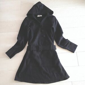 コート　ロングコート　ワンピース　フード付き　長袖　冬物　丸ボタン　F　フリーサイズ　ブラック　黒