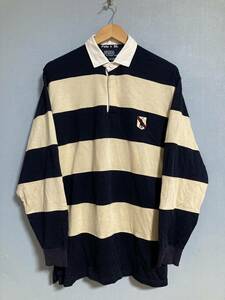 ★90s Polo RalphLauren ポロ ラルフローレン レーヨン コットン ボーダー柄 長袖ラガーシャツ L 長袖シャツ ポロシャツ OLD ビンテージ