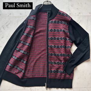 PS Paul Smith ピーエス ポールスミス ニットセーター カーディガン フルジップ ウール 切り替え アーガイル チェック メンズ サイズL 