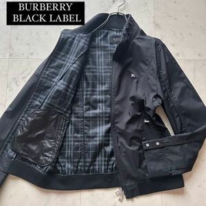 美品Lサイズバーバリーブラックレーベル ナイロン ジャケット ブルゾン BURBERRY BLACK LABEL ノバチェック ホースロゴ 黒　サイズ3 