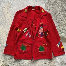 【レディース】メキシコ製 刺繍入り ウールジャケット 赤■ビンテージ オールド レトロ アメリカ古着 50s-60s メキシカン キッズ 子供服_画像1