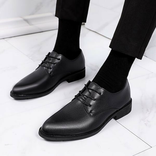 靴 bs1【26.5cm】メンズ ビジネスシューズ メンズシューズ プレーントゥ 合成革靴 無地 シンプル 通勤 軽量 靴 黒 ブラック