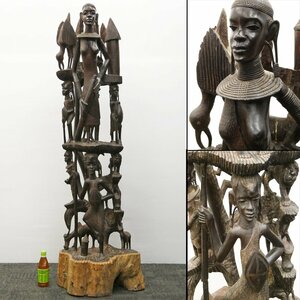 # pickup limitation!! extra-large Africa fine art tongue The niama navy blue te sculpture tree carving doll person animal image ebony ebony one sword carving ornament objet d'art [ Osaka (metropolitan area) . genuine city ]