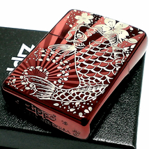 ZIPPO アーマー 和柄 ライター 鯉桜 赤 ジッポ かっこいい 重厚 深彫り レッドイオンコート おしゃれ レーザー彫刻 高級 メンズ プレゼント_画像5