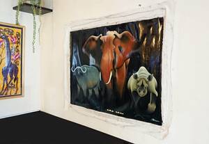 Art hand Auction Tingatinga مقاس 106 × 75.5 سم هدية متجر أفريقي لمن يبحثون عنها, عمل فني, تلوين, أكريليك, الغواش