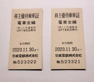 ★1円開始です★２枚セット　京成電鉄 株主優待乗車証 11月30日までです