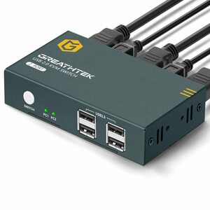  GREATHTEK USB 2.0 KVMスイッチ 2 Port HDMI 30Hzで4K解像度をサポート USB 2.0ポート付きボタン切り替え HDCP 2.0プロトコルをサポート