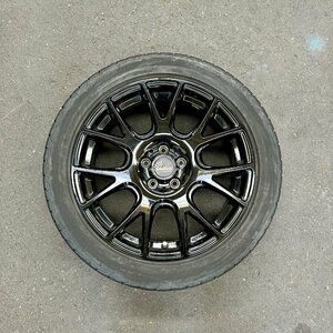 タイヤ付き社外ホイール1本　Verthandi YH-M7V(ヴェルザンディ)　艶ありブラック　17×7J　+48　100　5穴　205/50R17　2021年製　4ミリ