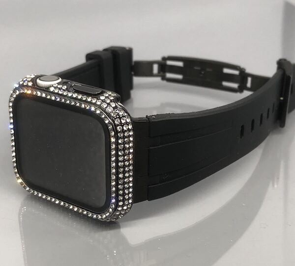 シーム ブラック アップルウォッチ ラバーベルト Apple Watch キラキラ ケース カバー 40mm 41mm 44mm 45mm 49mm Apple Watch バンド