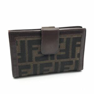 FN10386A【1000円スタート!!】FENDI フェンディ 財布 2つ折り財布 ズッカ ブラウン ヴィンテージ 【早い者勝ち!!】