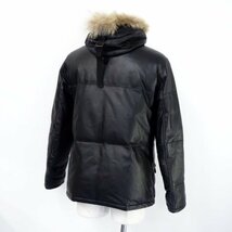 【1円】コムサ COMME CA DU MODE ラムレザー ダウンジャケット コート M ブラック ラクーンファー ダブルジップ フード取り外し_画像3