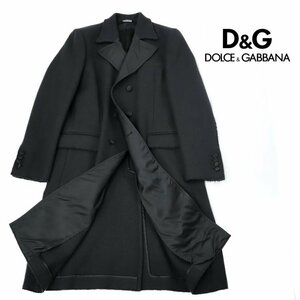 【1円/美品】ドルチェ&ガッバーナ DOLCE&GABBANA メンズ チェスターコート ダブル ロング 52 テイラーカラー 本切羽 ウール ブラック32978