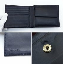 【1円】ポールスミス Paul Smith ストライプポイント2 コンパクトウォレット 2つ折り財布 PSC755 レザー ネイビー 札入れ 小銭入れ 34788_画像5