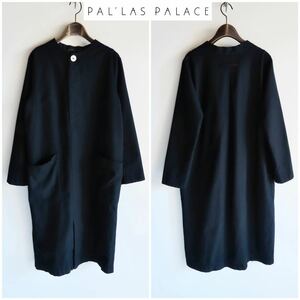 美品 22年冬 Pal'las Palace パラスパレス インディゴプルオーバーノーカラーワンピース 2 M 藍染め ロングワンピース シャツワンピース