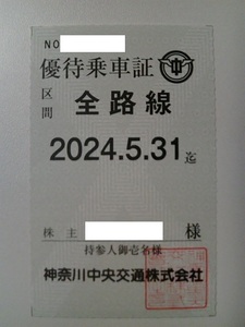 神奈川中央交通　株主優待　全路線乗車証　定期　神奈中