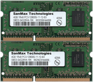 SanMax Technologies DDR3-1600 (PC3-12800S) 4GBx2枚 合計8GB ノートPC用 SMD3-S4G28HA-16K 両面実装(1Rx8) 動作確認済【中古】H840