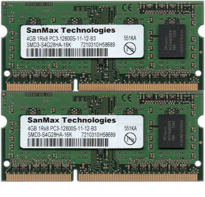 SanMax Technologies DDR3-1600 (PC3-12800S) 4GBx2枚 合計8GB ノートPC用 SMD3-S4G28HA-16K 両面実装(1Rx8) 動作確認済【中古】H835