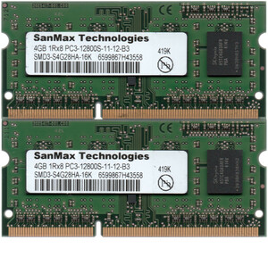 SanMax Technologies DDR3-1600 (PC3-12800S) 4GBx2枚 合計8GB ノートPC用 SMD3-S4G28HA-16K 両面実装(1Rx8) 動作確認済【中古】H841