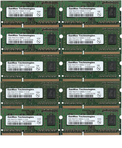 SanMax Technologies DDR3-1600 (PC3-12800S) 4GBx10枚 ノートPC用 SMD3-S4G28HA-16K 両面実装(1Rx8) 動作確認済品【中古】H833