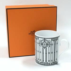 R10-14【美品】エルメス マグカップ 箱付き / HERMES H Deco アッシュ デコ ブラック 黒 食器