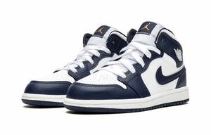 NIKE AIR JORDAN 1 MID WHITE METALLIC GOLD OBSIDIAN (PS) 20.5cm ナイキ ジョーダン オブシディアン