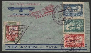 26【エンタイヤ】＜ 1934 グラーフ・ツェッペリン号 南米定期飛行「パラグアイ切手4種貼」アスンシオ→フリードリヒスハーフェン ＞