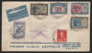 4【エンタイヤ】＜ 1930 グラーフ・ツェッペリン号 南米訪問初飛行「アルゼンチン切手6種貼」ブエノスアイレス→レークハースト ＞
