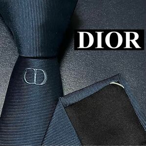 極美品 2023 現行 Dior HOMME ディオールオム ナロータイ ネクタイ シルク ICON ワンポイント ソリッド シルク 蜂 bee CD ネイビー 紺