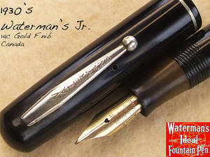 ◆OH済◆1930年代製 ウォーターマン Jr. 万年筆 ブラック 14金F カナダ◆ 1930’s Waterman's Junior 14 ct F nib Canada◆ 