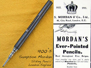 ◆エボナイト◆1900年代製 サンプソン・モーダン スライディングペンシル ロンドン ◆ 1900’s Sampson Mordan Pencil London England◆