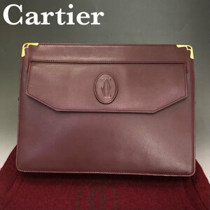Cartier カルティエ マストライン クラッチ バッグ セカンドバッグ ボルドー ポーチ 上質レザー レア ヴィンテージ 本革 正規品 最落無