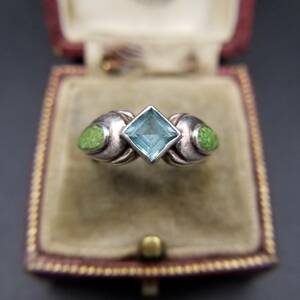  light blue diamond type Stone light green crash in Ray 925 Vintage silver ring ring jewelry import Y11-E