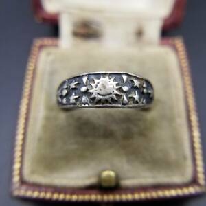 sun star sculpture half Eternity retro 925 silver Vintage ring 2.6g silver ring cosmos SUN SATR unisex 10Y-O