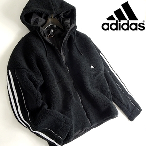 adidas アディダス 新品 定1万 スリーストライプス フーデッド ジップアップ ボアジャケット パーカ HP1374 BLACK M ▲029▼kkf0101d