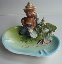 VINTAGE 50s SMOKEY BEAR スモーキーベア 陶器製 灰皿 フィギュア 置物 ビンテージ アメリカ アドバタイジング キズあり品 _画像1