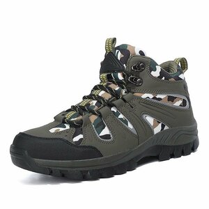  trekking shoes men's outdoor shoes high King walking camp mountain climbing shoes . slide enduring . large size 24.5~28cm green camouflage 