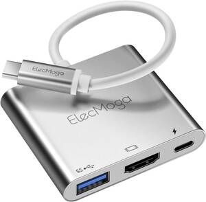 ElecMoga Type-C - HDMIアダプター 4K USB3.0 + USB-C 高速充電ポートコンバーター