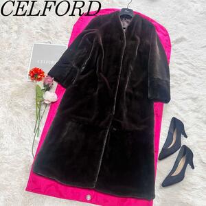 [ beautiful goods ]CELFORD long fur coat Brown no color 36 cell Ford S tea color 